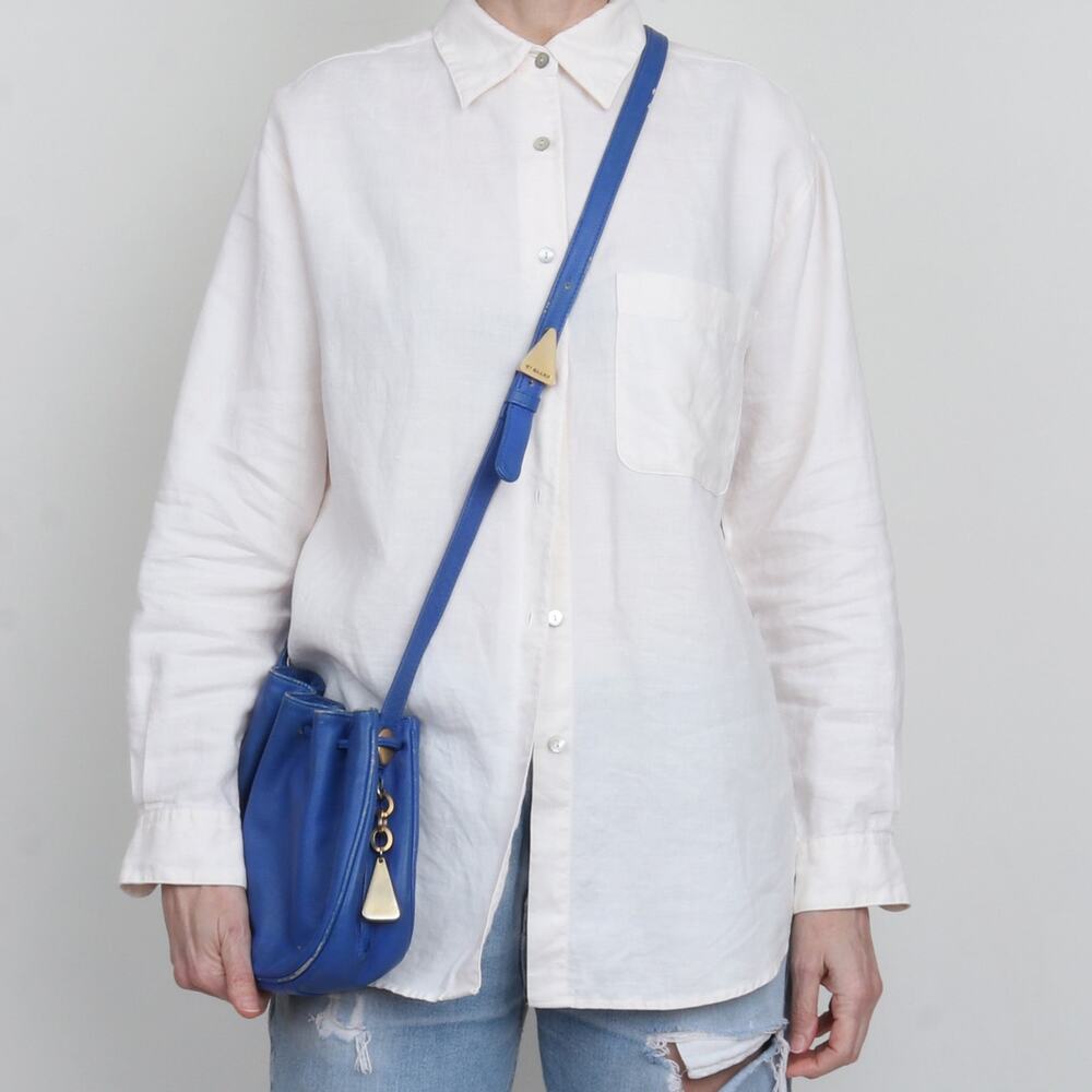 Vintage Americana by Shairf Blue Leather Bucket Crossbody Bag